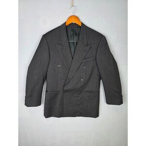 Vintage Kasper 100% Wool Charcoal Double-Breasted Blazer 38R Sport Coat Jacket